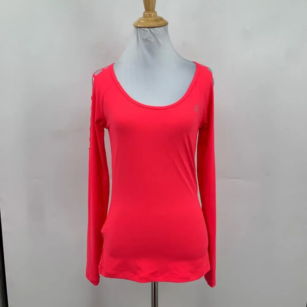 Lorna Jane Top Womens S Small Cupid Red Madrid Lasercut Long Sleeve Excel Shirt